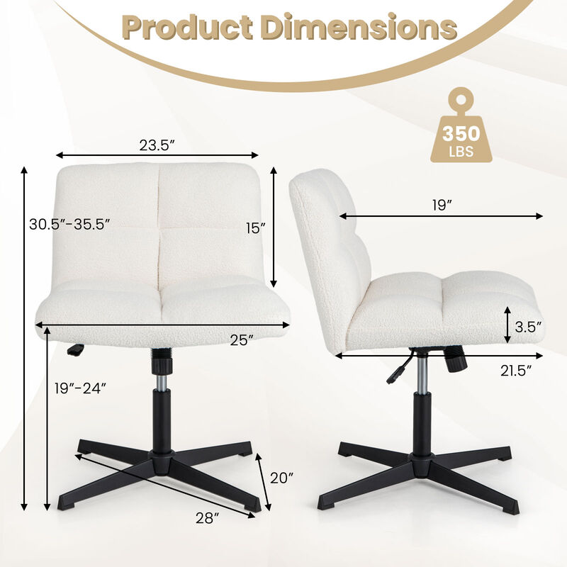 Adjustable Height Armless Office Chair with Cross-Legged Design and Imitation Lamb Fleece