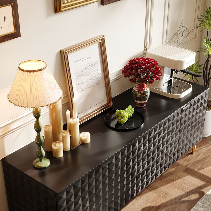 FUFU&GAGA Modern Black Storage Cabinet with Gold Legs, P2 MDF, with Textured Doors and Adjustable Shelves (55.3" W x 21.9" H x 15.7" D), Black