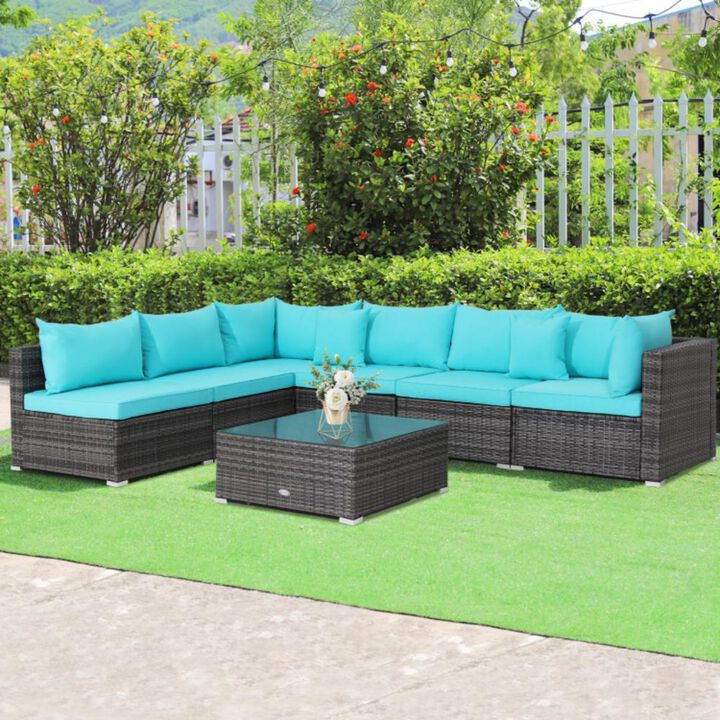 Hivvago 7 Pieces Patio Rattan Furniture Set with Sectional Sofa Cushioned