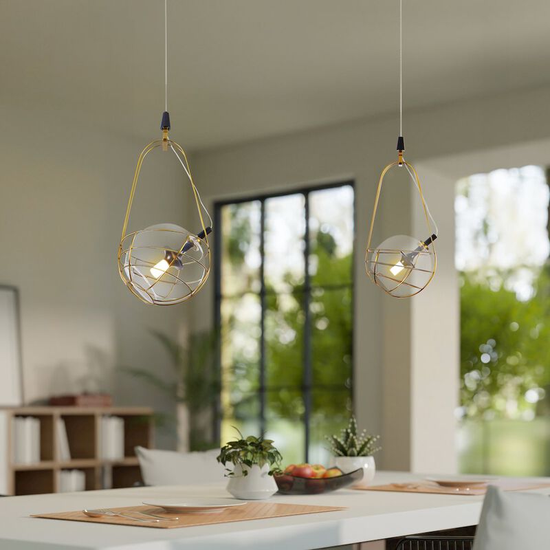 VONN Lighting Integrated LED Height Adjustable Pendant Light with Glass Shade in Antique Brass
