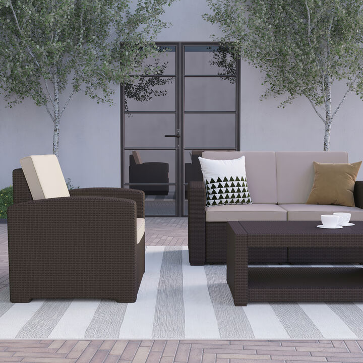 4 PC Brown Outdoor Rattan Set
