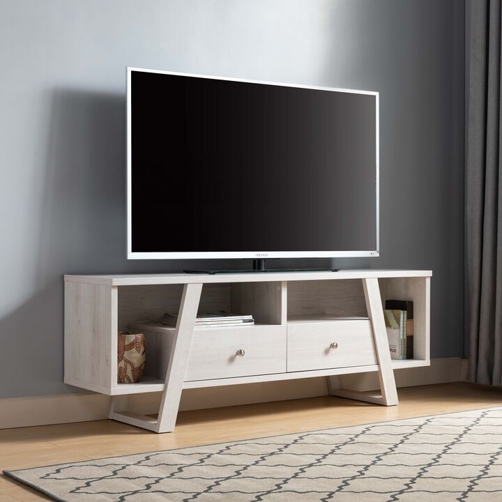 White Oak TV Stand with 2 Drawers and 4 Open Shelves
