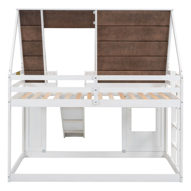 Merax House Bunk Bed with Ladder and Slide