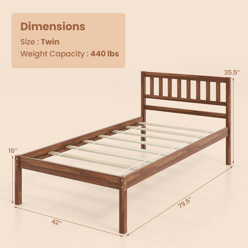 Wood Bed Frame with Headboard and Slat Support
