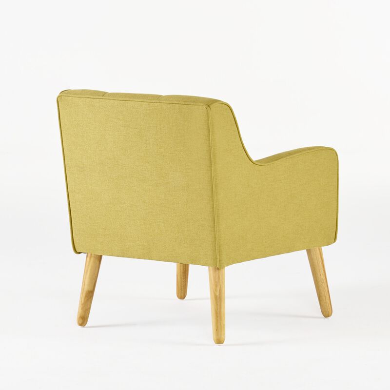 Tilo Accent Armchair, Modern Yellow Fabric, Splayed Birch Wood Legs - Benzara