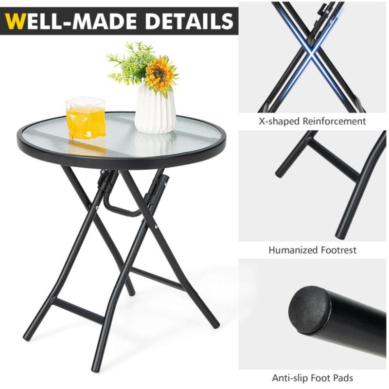 Hivvago Patio Side Table with Tempered Glass Tabletop