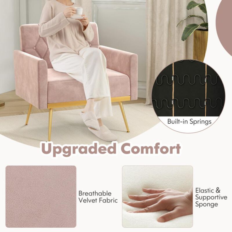Hivvago Modern Velvet Accent Chair with Button Tufted Back Golden Metal Legs and Adjustable Foot Pads