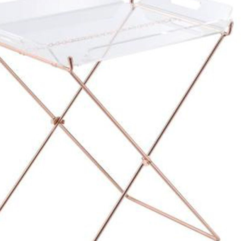 Modish Tray Table, Clear Acrylic & Copper - Benzara