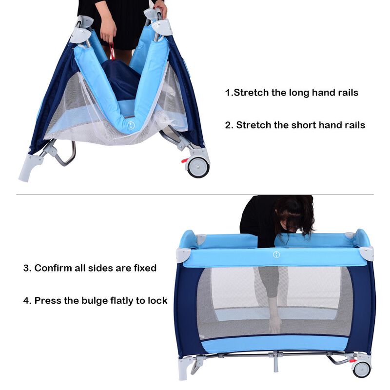 Foldable Baby Crib Playpen with Mosquito Net and Bag