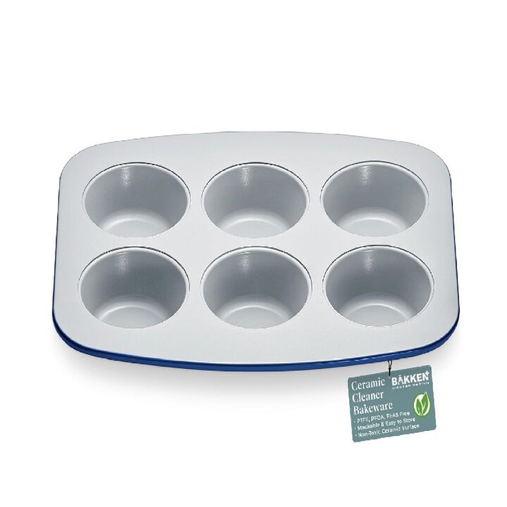Bake with Elegance: 6-Cup Cake/Muffin Pan Set - Blue, Teal, Marble, Golden, Cream - Aluminized Steel with Ceramic Non-Stick Coating, PFOA & PFAS Free - Non-Toxic, Heavy-Duty Bakeware