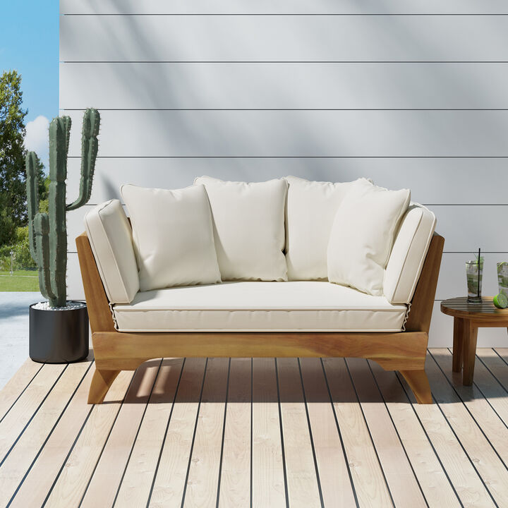 Merax Acacia Wood Patio Convertible Couch Sofa Bed