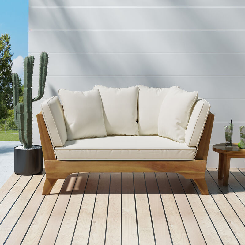 Merax Acacia Wood Patio Convertible Couch Sofa Bed