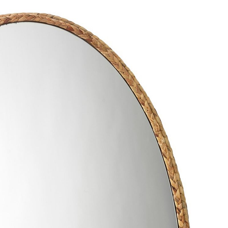 Mirror with Oval Encasing and Seagrass Braiding, Brown-Benzara