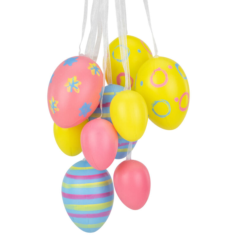 15" Pastel Pink  Yellow and Blue Floral Striped Spring Easter Egg Cluster Hanging Decoration