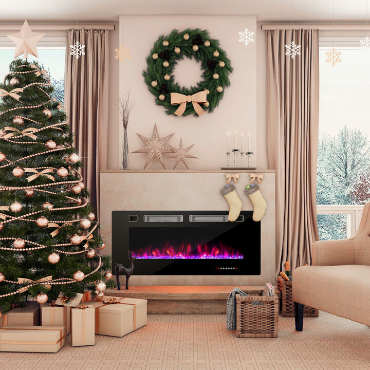 Ultra-Thin Electric Fireplace with Decorative Crystals and Smart APP Control