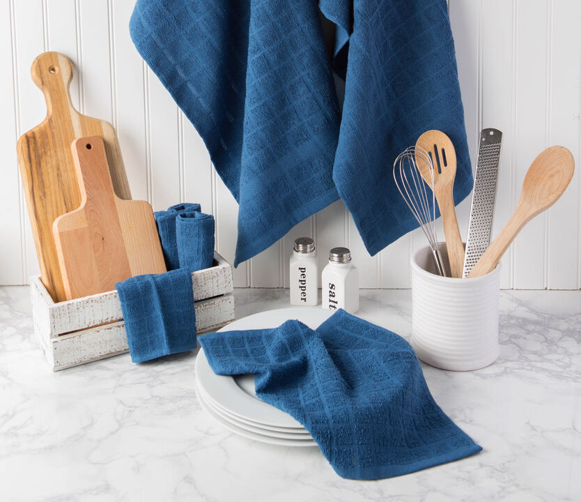 Set of 6 Blue Solid Windowpane Squared Dishcloths 12"