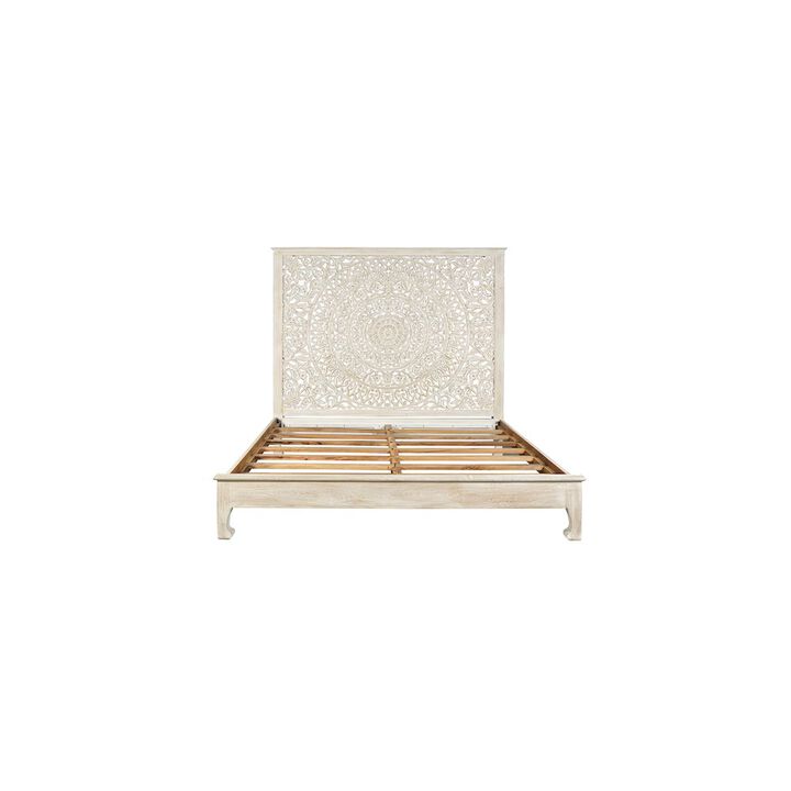 Taran Designs Auden Floral Carved Solid Wood King Panel Bed