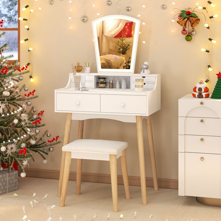 Vanity Desk Set with 3-Color Adjustable LED Lighted Mirror and Drawers