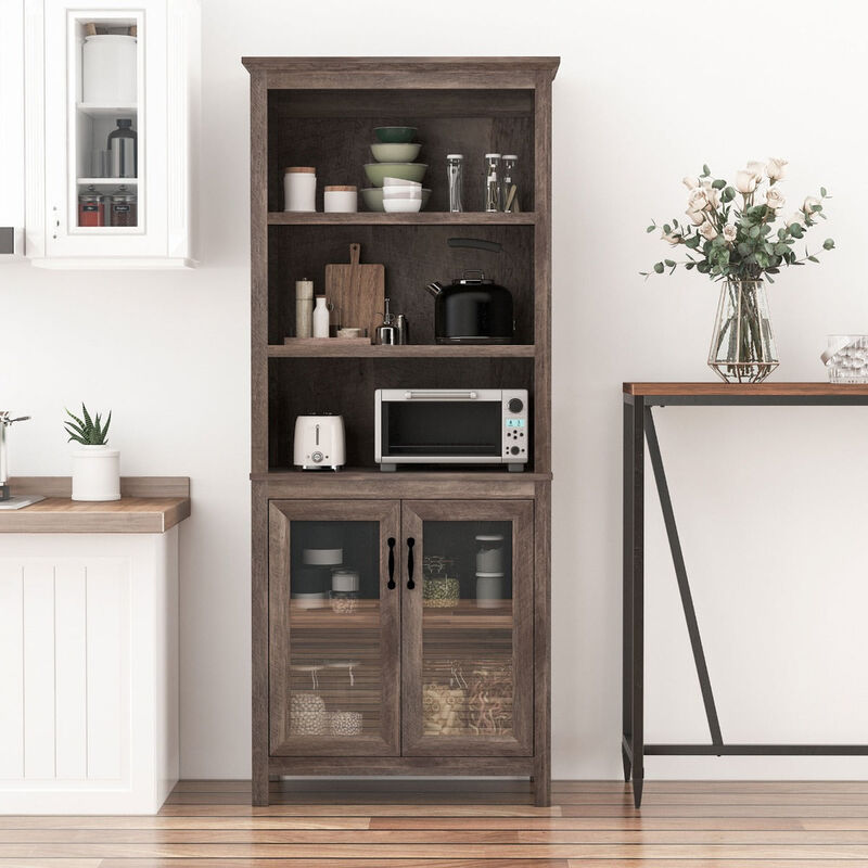 Black Kitchen Tower: 71" Storage Cabinet with Glass Doors and Shelves