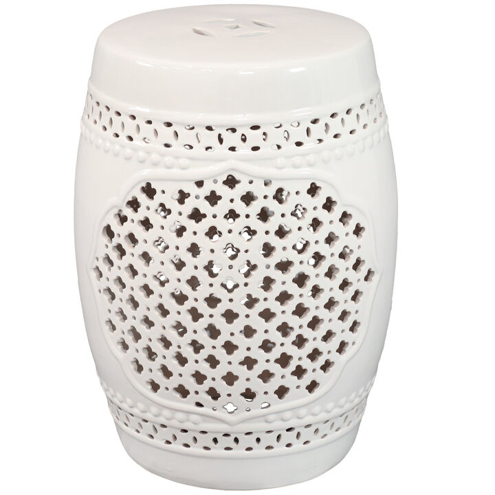 Sunnydaze 17.75 in Marrakesh Lattice Ceramic Glaze Garden Stool