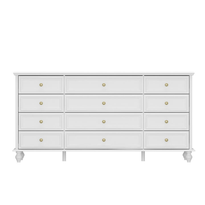 White Wooden 12-Drawer Chest of Drawers 63 in. W x 31.5 in. H x 15.7 in. D Dresser, Modern European Style