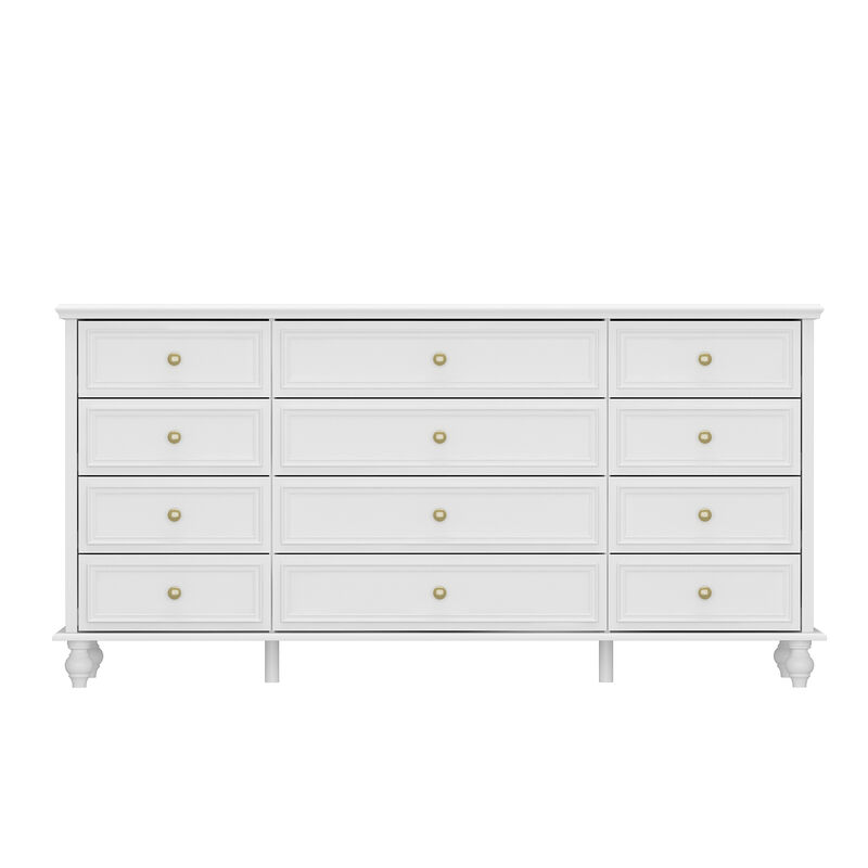 White Wooden 12-Drawer Chest of Drawers 63 in. W x 31.5 in. H x 15.7 in. D Dresser, Modern European Style