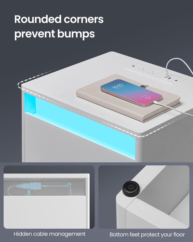 Nightstand with Charging Station and LED Light for Convenient Bedroom Essentials