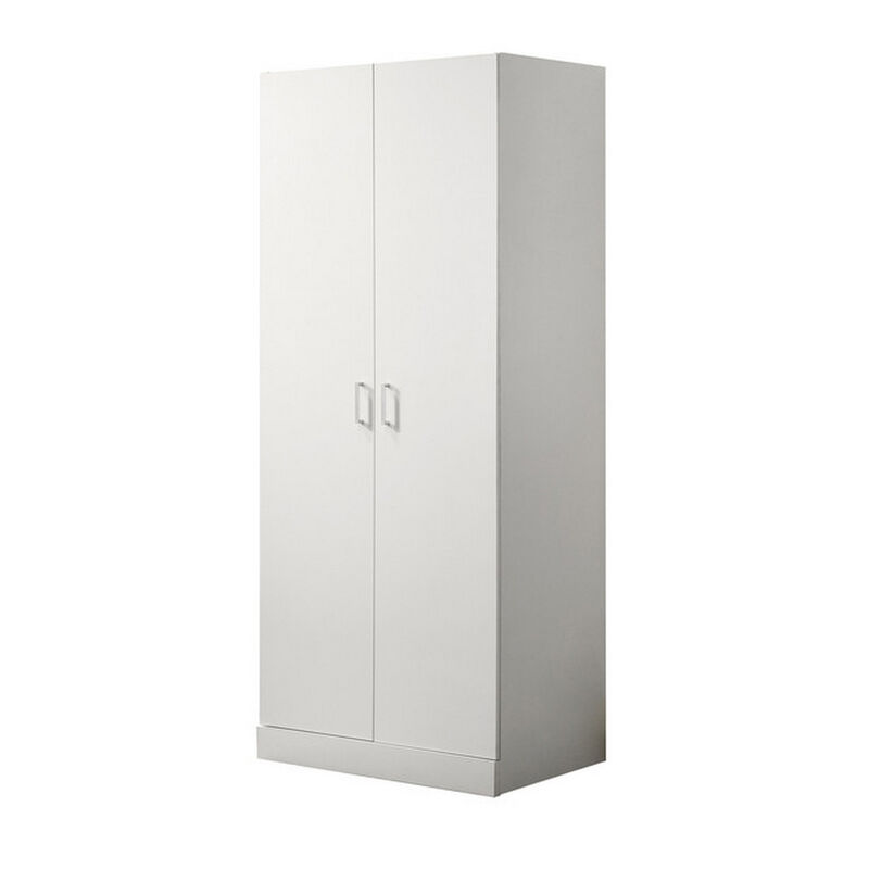 Cae 72 Inch Cabinet Armoire with Shelf, Hanging Rod, Double Door, White - Benzara