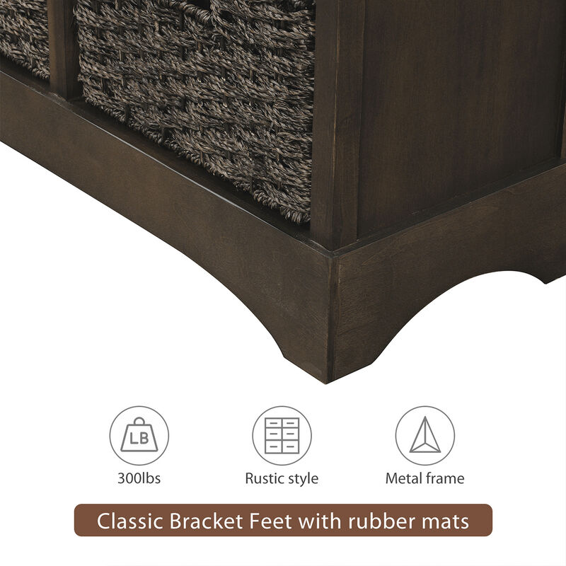 Rustic Storage Cabinet With Two Drawers And Four Classic Rattan Basket