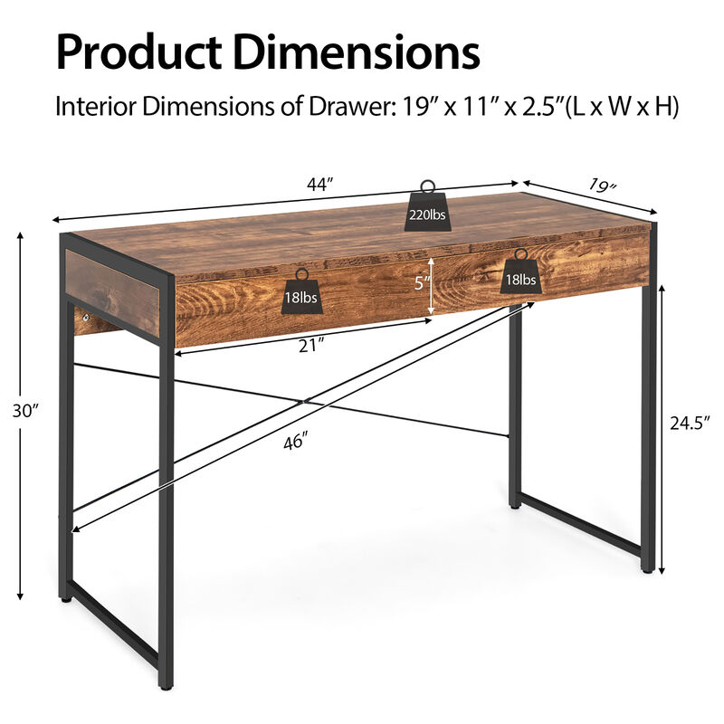 Costway Computer Desk Metal Frame Study Table Home Office Workstation w/2 Drawers Black