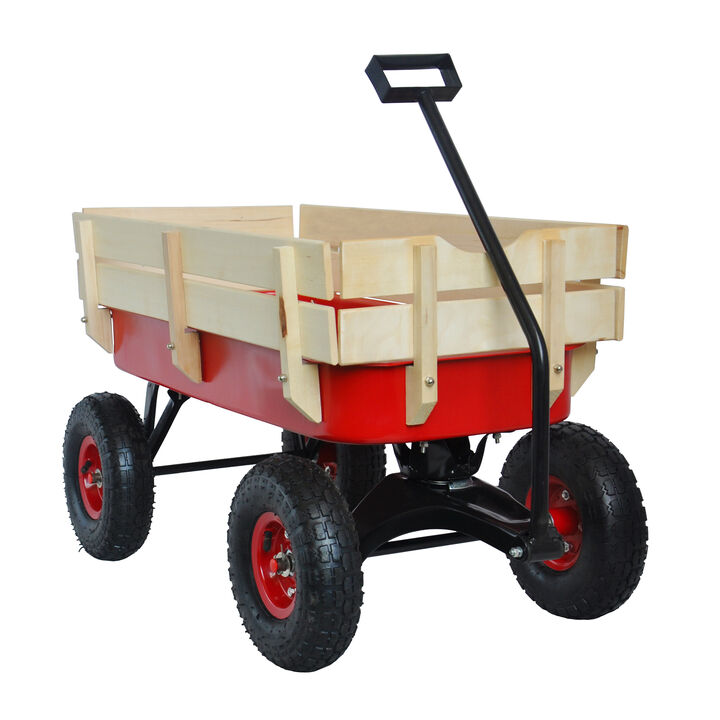 Heavy-Duty Outdoor Sport Wagon with Wooden Side Panels and Air Tires