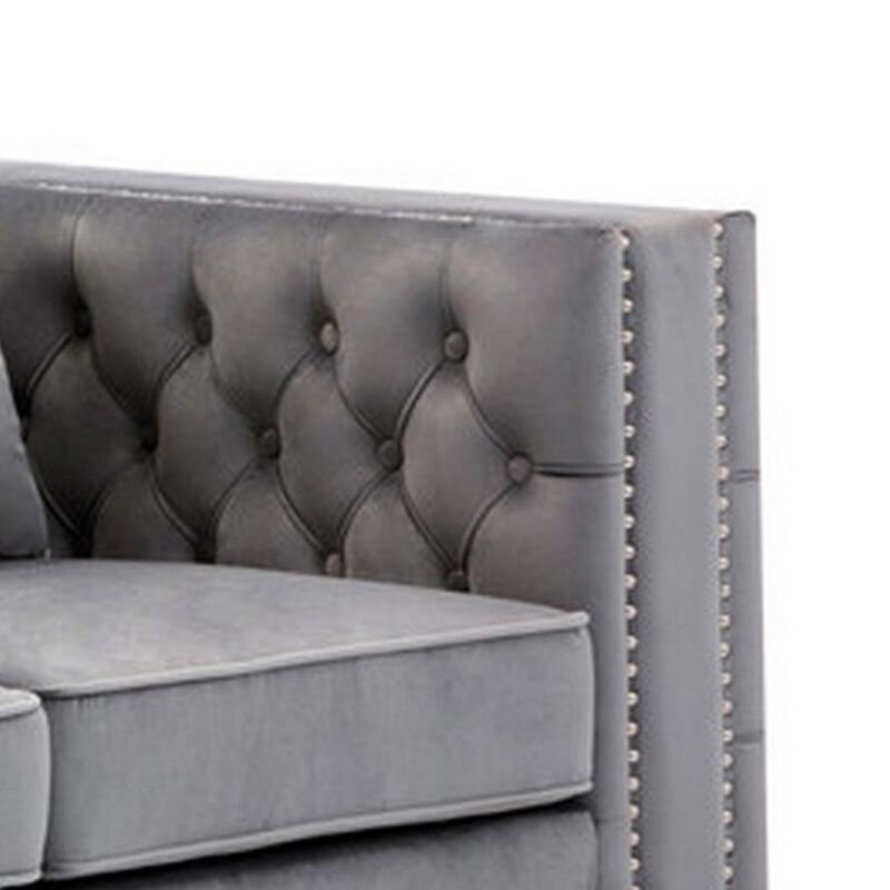 Joni, Chesterfield Design, Deep Button Tufting, Gray Velvet-Benzara