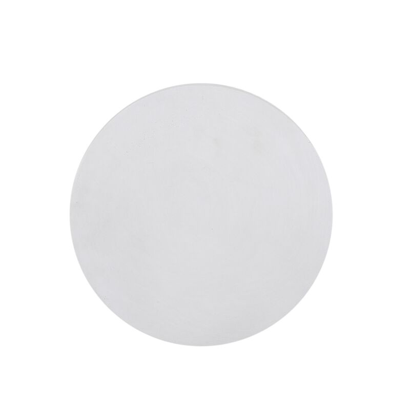 End Table, White Faux Concrete, Round 15 Inch Top, Natural White - Benzara