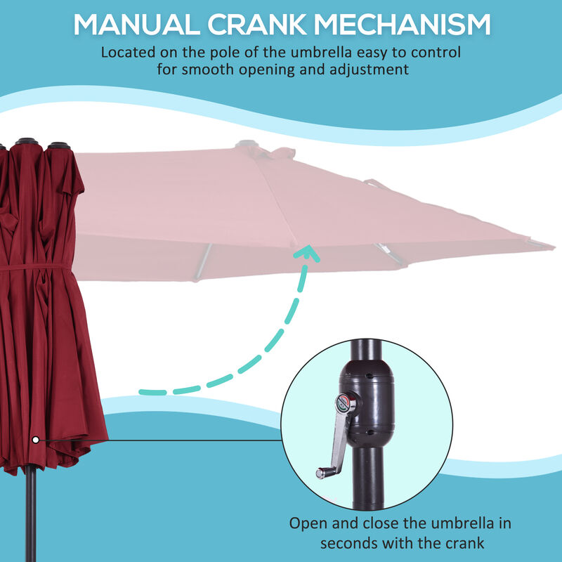 15' Outdoor Double Sided Market Patio Umbrella  Steel Rectangular - Wine Red
