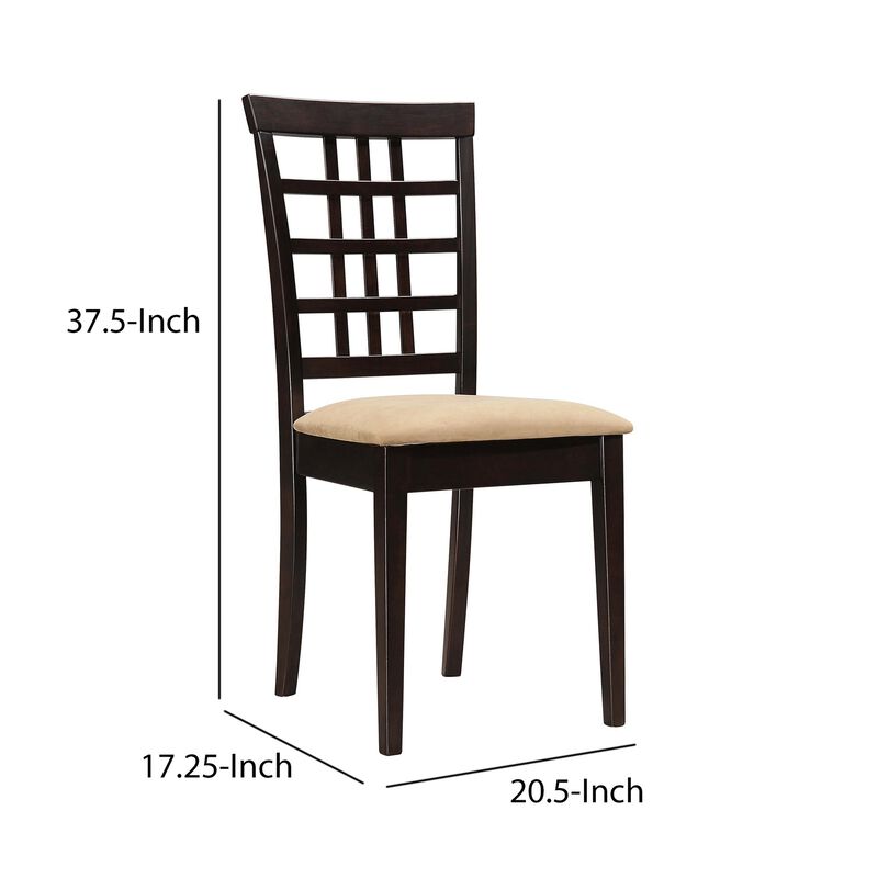 Geometric Wooden Dining Chair with Padded Seat, Set of 2, Brown and Beige-Benzara