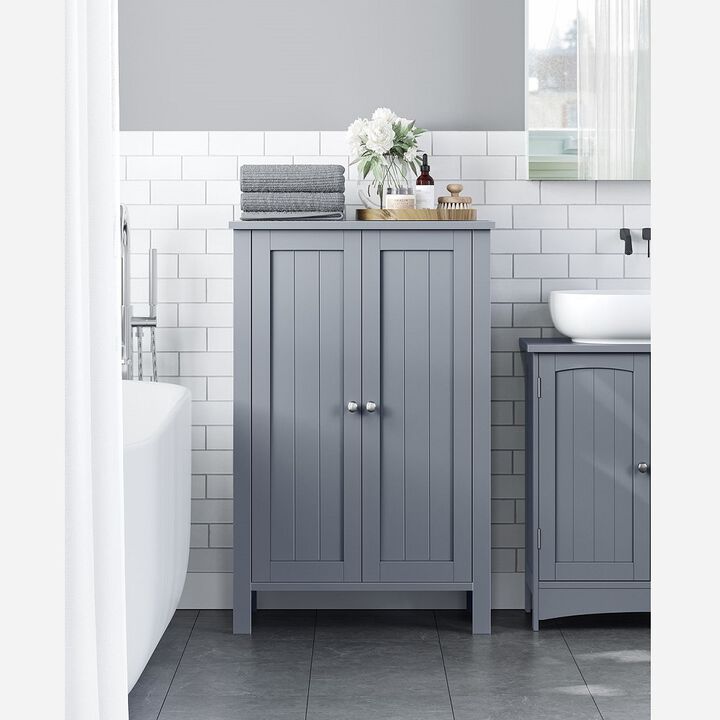Bathroom Floor Storage Cabinet with Double Door Adjustable Shelf