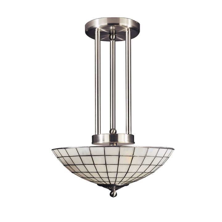 36" Silver and White Contemporary Dome 2-Light Tiffany Hanging Light Fixture