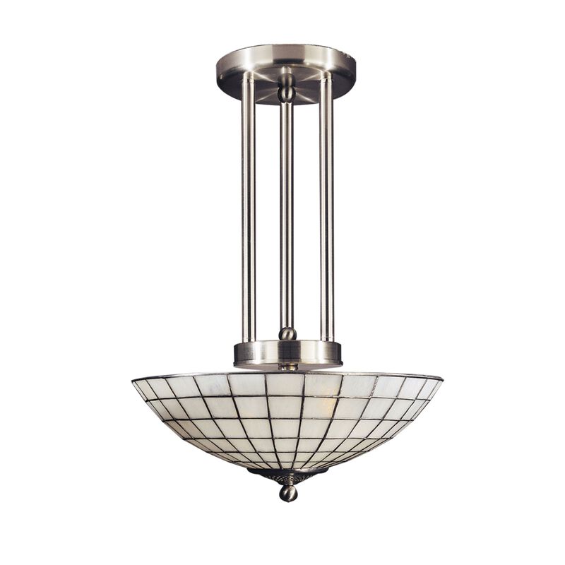 36" Silver and White Contemporary Dome 2-Light Tiffany Hanging Light Fixture