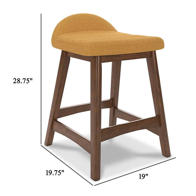 Jeyn Counter Stool with Footrest Set of 2, Brown Hardwood, Yellow Seat - Benzara