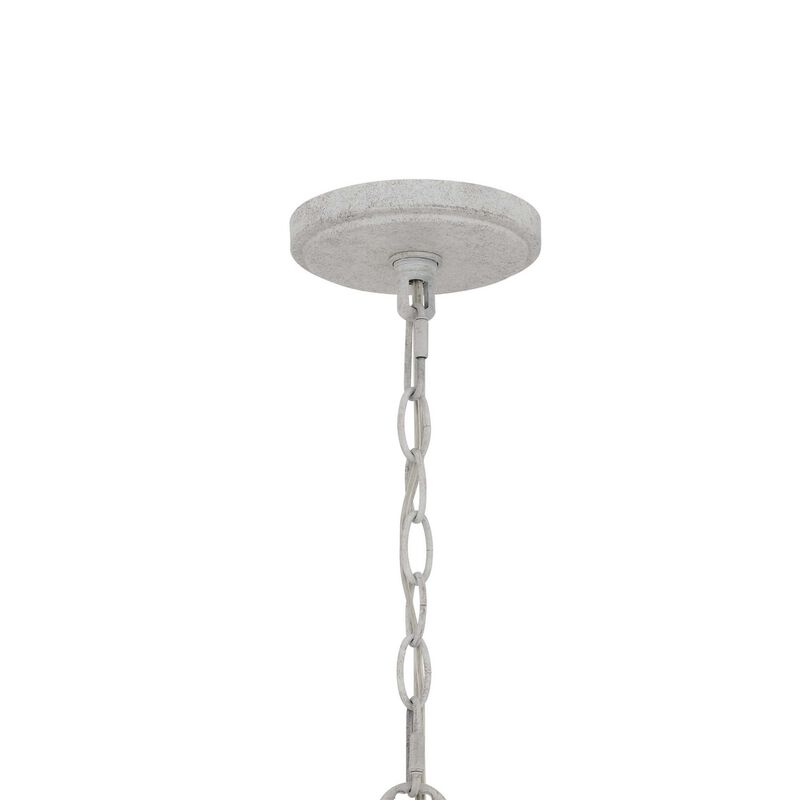 Baty Chandelier, 3 Light Rustic Rattan, Round White Metal 18 Inch - Benzara