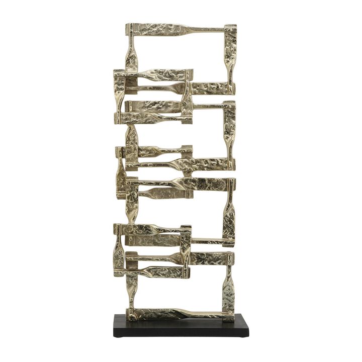 Jodie 27 Inch Metal Modern Accent Decor, Stacked Squares, Block Base, Gold-Benzara