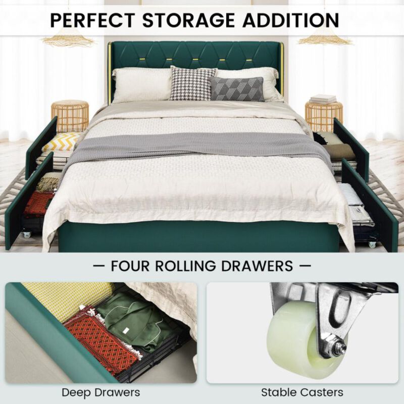 Hivvago PU Leather Upholstered Bed Frame with 4 Drawers