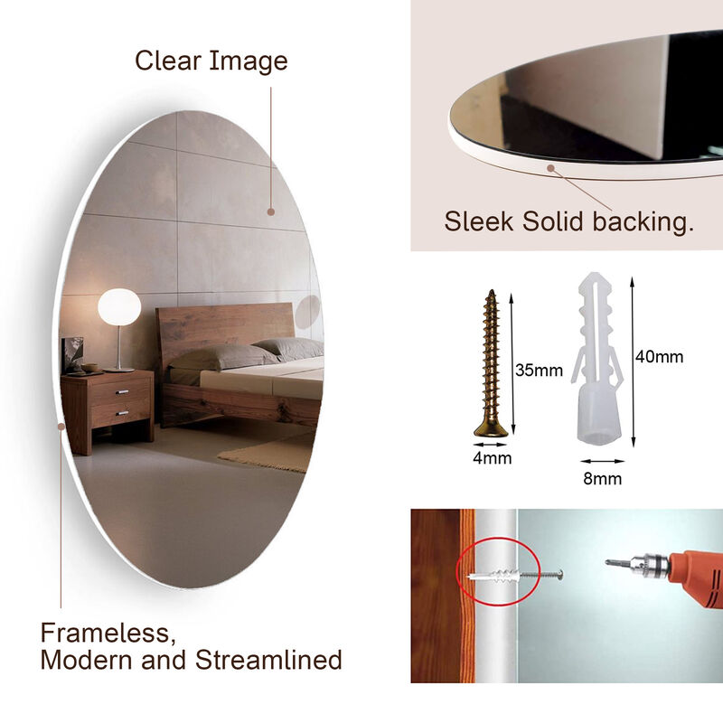Frameless Beveled Wall Mounted Bathroom Mirror, Hd Makeup Mirror, 25 Round Mirror