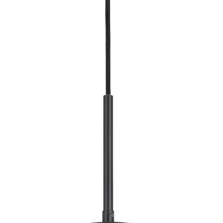 Cylindrical Grid Design Metal Chandelier with Wooden Accent, Black-Benzara