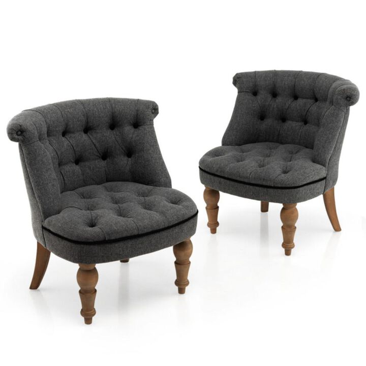 Hivvago Set of 2 Upholstered Armless Slipper Chairs with Beech Wood Legs-Gray