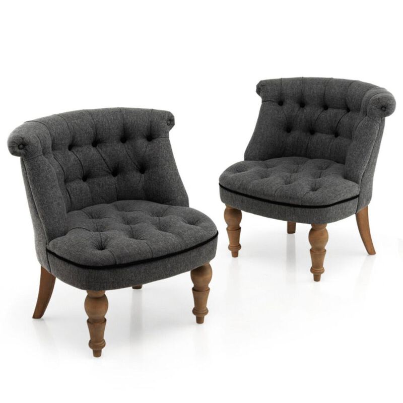 Hivvago Set of 2 Upholstered Armless Slipper Chairs with Beech Wood Legs-Gray