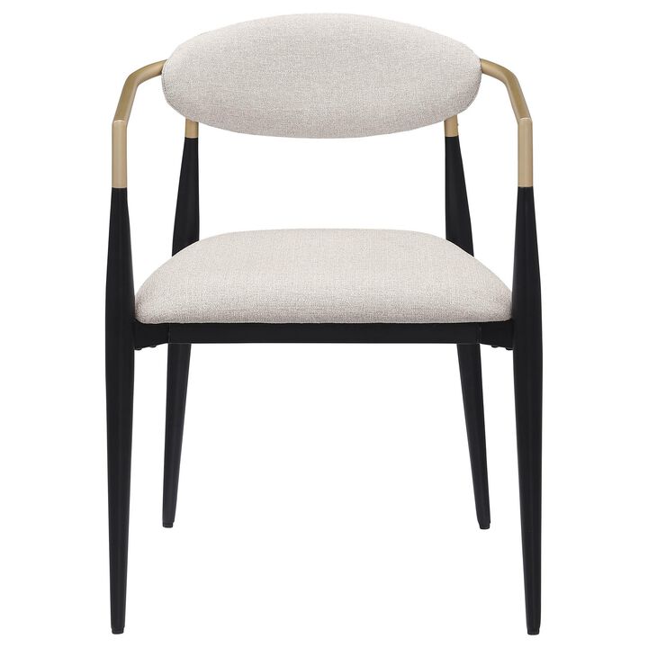 Exis Dining Armchair Set of 2, Modern Beige Fabric, Sleek Black Metal - Benzara