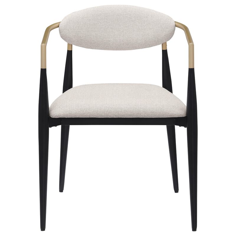 Exis Dining Armchair Set of 2, Modern Beige Fabric, Sleek Black Metal - Benzara