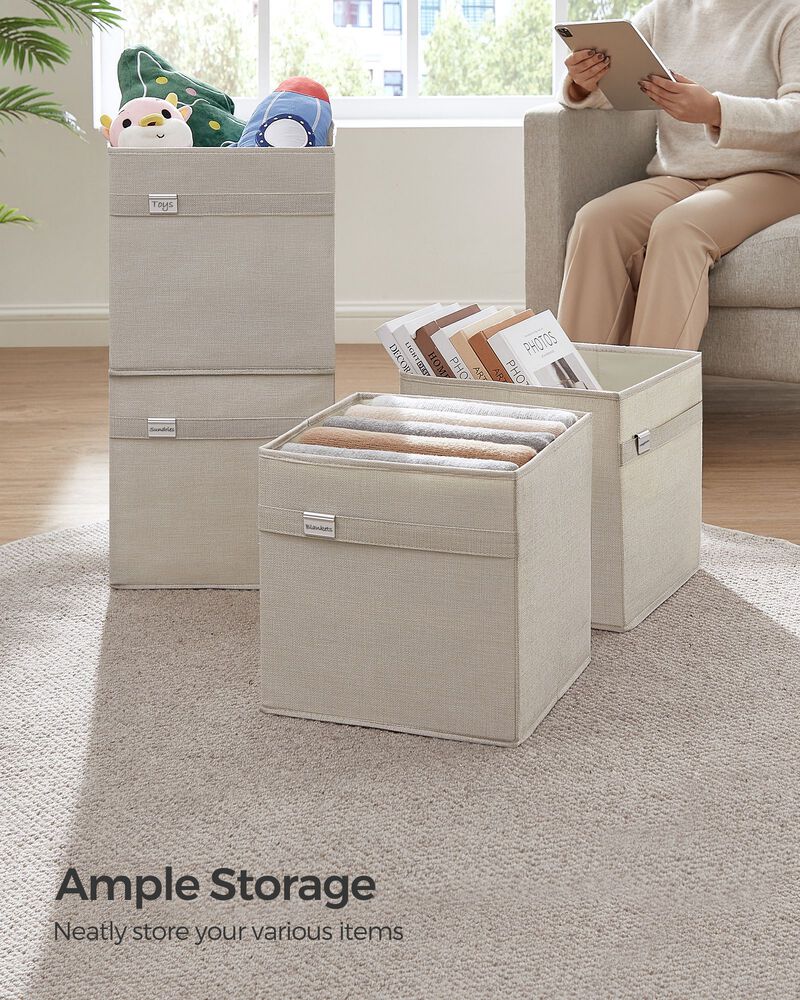 Set of 4 Storage Cubes with Double Handles for Easy Organization and Versatility