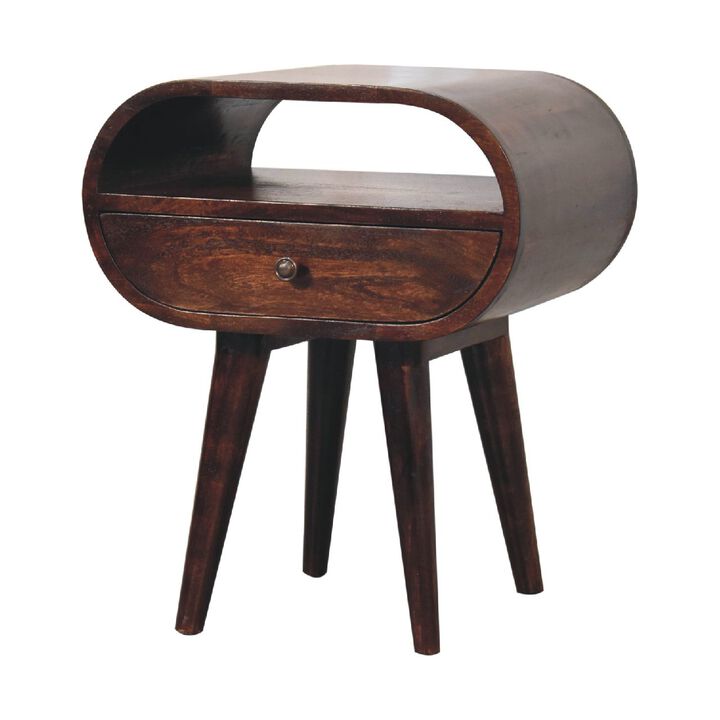 Light Walnut Circular Solid Wood 1 Drawer  Open Slot NightStand